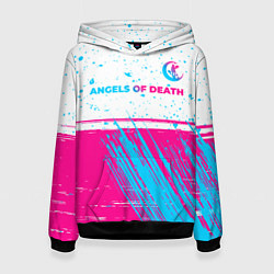 Толстовка-худи женская Angels of Death neon gradient style: символ сверху, цвет: 3D-черный