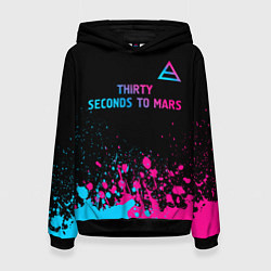 Толстовка-худи женская Thirty Seconds to Mars - neon gradient: символ све, цвет: 3D-черный