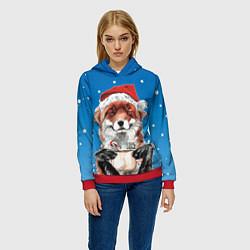 Толстовка-худи женская Рождественский свитер с лисой, цвет: 3D-красный — фото 2