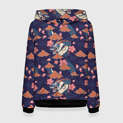 Толстовка-худи женская Паттерн китайский дракон, цвет: 3D-черный