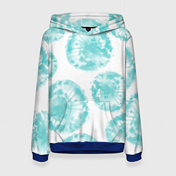 Толстовка-худи женская Акварельные голубые био формы, цвет: 3D-синий