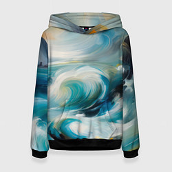 Толстовка-худи женская Штормовые волны океана, цвет: 3D-черный
