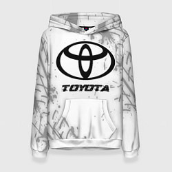 Толстовка-худи женская Toyota speed на светлом фоне со следами шин, цвет: 3D-белый