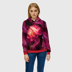 Толстовка-худи женская Розовый цветок в огне - нейросеть, цвет: 3D-красный — фото 2