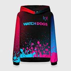 Толстовка-худи женская Watch Dogs - neon gradient: символ сверху, цвет: 3D-черный