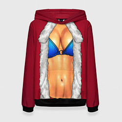 Толстовка-худи женская Красный костюм снегурочки с грудью, цвет: 3D-черный
