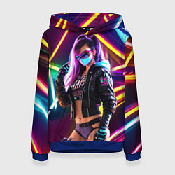 Толстовка-худи женская Cool girl - cyberpunk - neon glow, цвет: 3D-синий