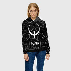 Толстовка-худи женская Quake glitch на темном фоне, цвет: 3D-черный — фото 2