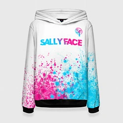 Толстовка-худи женская Sally Face neon gradient style: символ сверху, цвет: 3D-черный