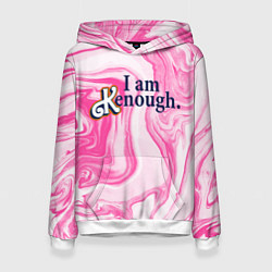 Толстовка-худи женская I am kenough - розовые разводы краски, цвет: 3D-белый