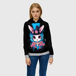 Толстовка-худи женская Зайка с розами на Хэллоуин, цвет: 3D-меланж — фото 2