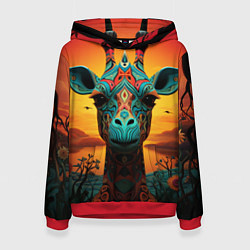 Толстовка-худи женская Жираф в стиле фолк-арт, цвет: 3D-красный