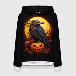 Толстовка-худи женская Halloween - ворон и тыква, цвет: 3D-белый