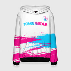 Толстовка-худи женская Tomb Raider neon gradient style посередине, цвет: 3D-черный