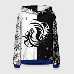 Толстовка-худи женская Инь Янь - Драконы, цвет: 3D-синий