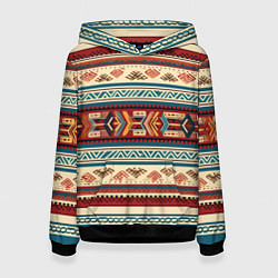 Толстовка-худи женская Этнический паттерн в горизонтальную полоску, цвет: 3D-черный