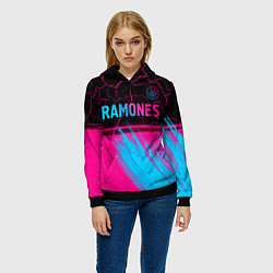Толстовка-худи женская Ramones - neon gradient посередине, цвет: 3D-черный — фото 2