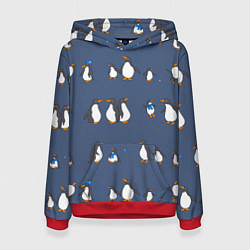 Толстовка-худи женская Забавное семейство пингвинов, цвет: 3D-красный