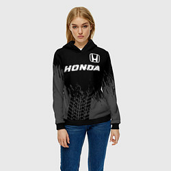 Толстовка-худи женская Honda speed на темном фоне со следами шин посереди, цвет: 3D-черный — фото 2
