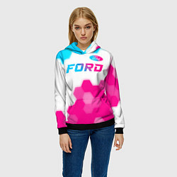 Толстовка-худи женская Ford neon gradient style посередине, цвет: 3D-черный — фото 2