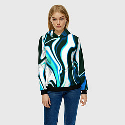 Толстовка-худи женская Абстракция искажение белое с зелёным, цвет: 3D-черный — фото 2