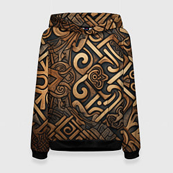 Толстовка-худи женская Асимметричный узор в викингском стиле, цвет: 3D-черный