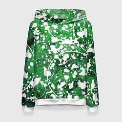 Толстовка-худи женская Абстракция - круги на зелёном, цвет: 3D-белый