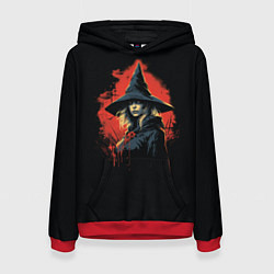 Толстовка-худи женская Ведьма в шляпе кровавый фон, цвет: 3D-красный