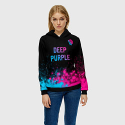 Толстовка-худи женская Deep Purple - neon gradient посередине, цвет: 3D-черный — фото 2