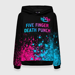 Толстовка-худи женская Five Finger Death Punch - neon gradient посередине, цвет: 3D-черный