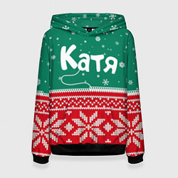Толстовка-худи женская Катя новогодняя, цвет: 3D-черный