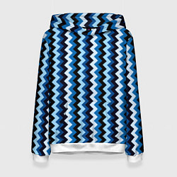 Толстовка-худи женская Ломаные полосы синий, цвет: 3D-белый