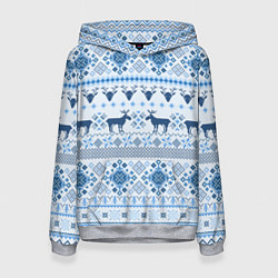 Толстовка-худи женская Blue sweater with reindeer, цвет: 3D-меланж