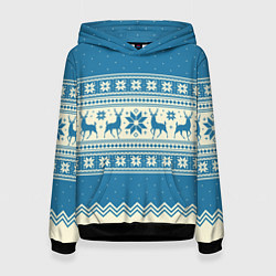 Женская толстовка Sweater with deer on a blue background