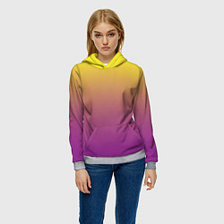 Толстовка-худи женская Желто-фиолетовый градиент, цвет: 3D-меланж — фото 2