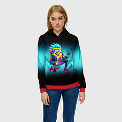 Толстовка-худи женская Sponge Bob - rock guitarist - ai art, цвет: 3D-красный — фото 2