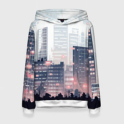Толстовка-худи женская Безмятежный город, цвет: 3D-белый