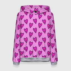 Толстовка-худи женская Розовые сердечки каракули, цвет: 3D-меланж