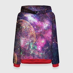 Толстовка-худи женская Пурпурные космические туманности со звездами, цвет: 3D-красный
