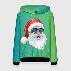 Толстовка-худи женская Дед Мороз в очках, цвет: 3D-черный