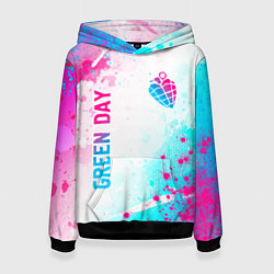 Толстовка-худи женская Green Day neon gradient style вертикально, цвет: 3D-черный