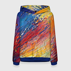 Толстовка-худи женская Смешение масляных красок синий жёлтый красный живо, цвет: 3D-синий