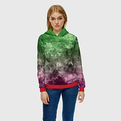 Толстовка-худи женская Абстракция - Фиолетово-зеленый бардак, цвет: 3D-красный — фото 2