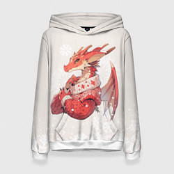 Толстовка-худи женская Красный дракон в свитере, цвет: 3D-белый