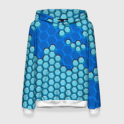 Толстовка-худи женская Синяя энерго-броня из шестиугольников, цвет: 3D-белый