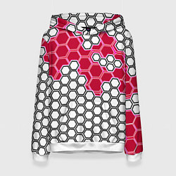 Толстовка-худи женская Красная энерго-броня из шестиугольников, цвет: 3D-белый