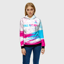 Толстовка-худи женская Fall Out Boy neon gradient style посередине, цвет: 3D-черный — фото 2