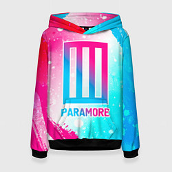 Толстовка-худи женская Paramore neon gradient style, цвет: 3D-черный