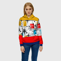 Толстовка-худи женская Узор красного горчичного цвета, цвет: 3D-синий — фото 2