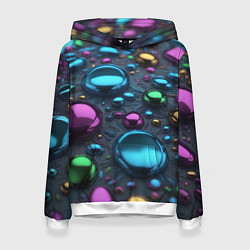 Толстовка-худи женская Абстрактция с разноцветными металлическими овалами, цвет: 3D-белый